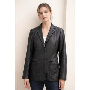 BCBG Max Azria Black Leather Blazer Jacket SZ 4